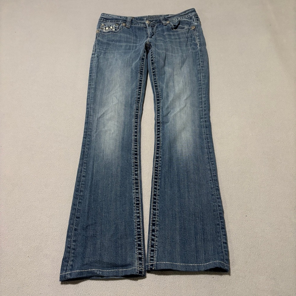Miss Me Womens Bootcut Jeans Size 29 Blue Medium Wash Embellished Low Rise